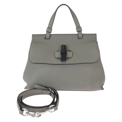 美品 GUCCI グッチ バンブー デイリー 2way グレー シルバー金具 レザー ショルダーバッグ ハンドバッグ 601167 【中古】