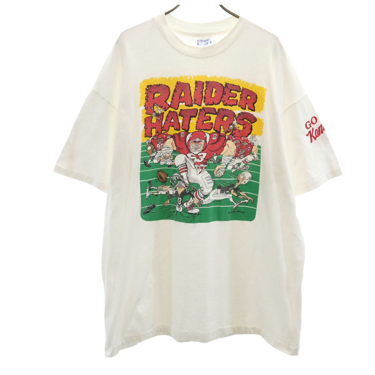 Hanes ヘインズ 80s 90s USA製 オールド アメリカンフットボール RIDER HATERS 半袖 Tシャツ XL ホワイト シングルステッチ BEEFY-T