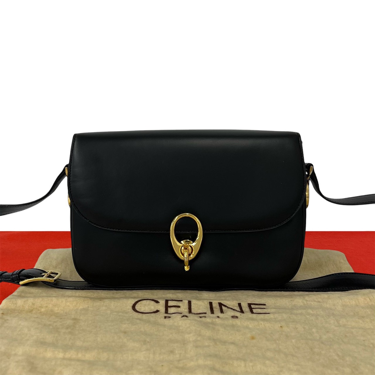 CELINE セリーヌ カーフ ショルダーバッグ ブラック
 19581