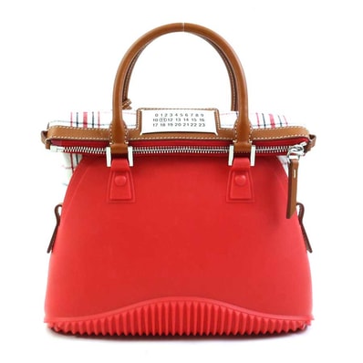 メゾンマルジェラ Maison Margiela ハンドバッグ 5AC ミニ ラバー/キャンバス/レザー レッド/ホワイト/ブラウン レディース【中古】 56873a