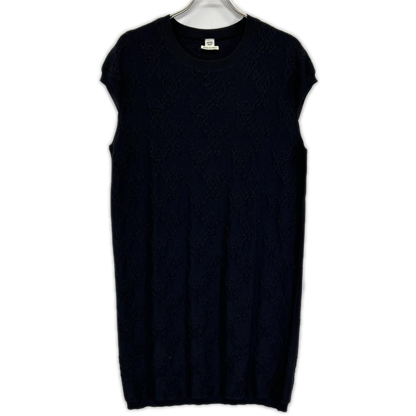 エルメス ブラック カシミヤ×シルク ノースリーブ ニットワンピース 42