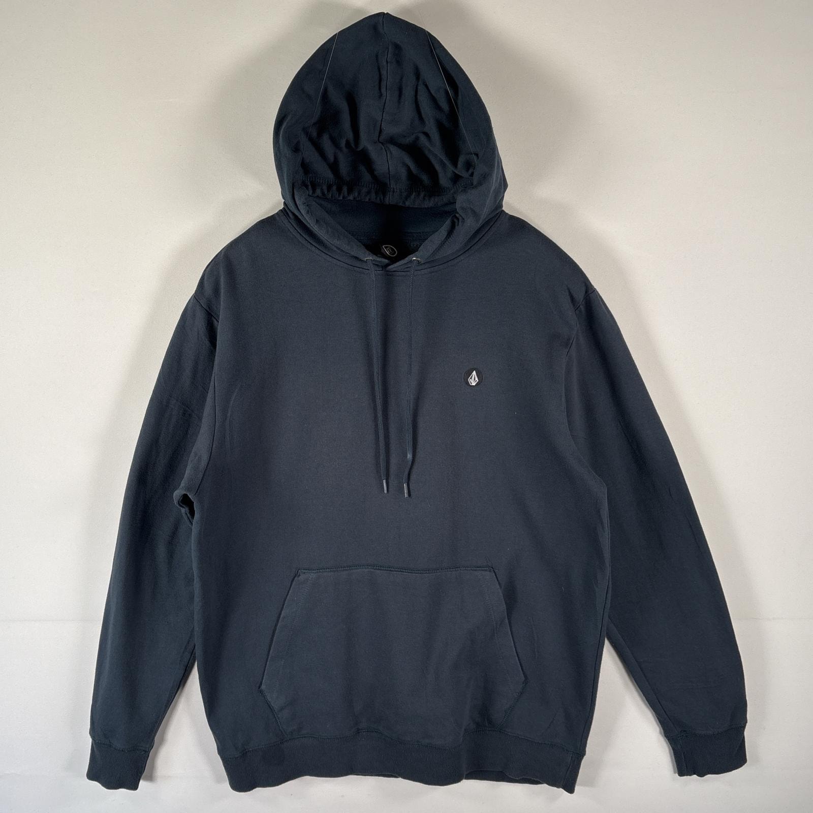 古着 ボルコム VOLCOM パーカー ワンポイントロゴ スウェット フーディ プルオーバー 大きいサイズ XL  ネイビー系 メンズ