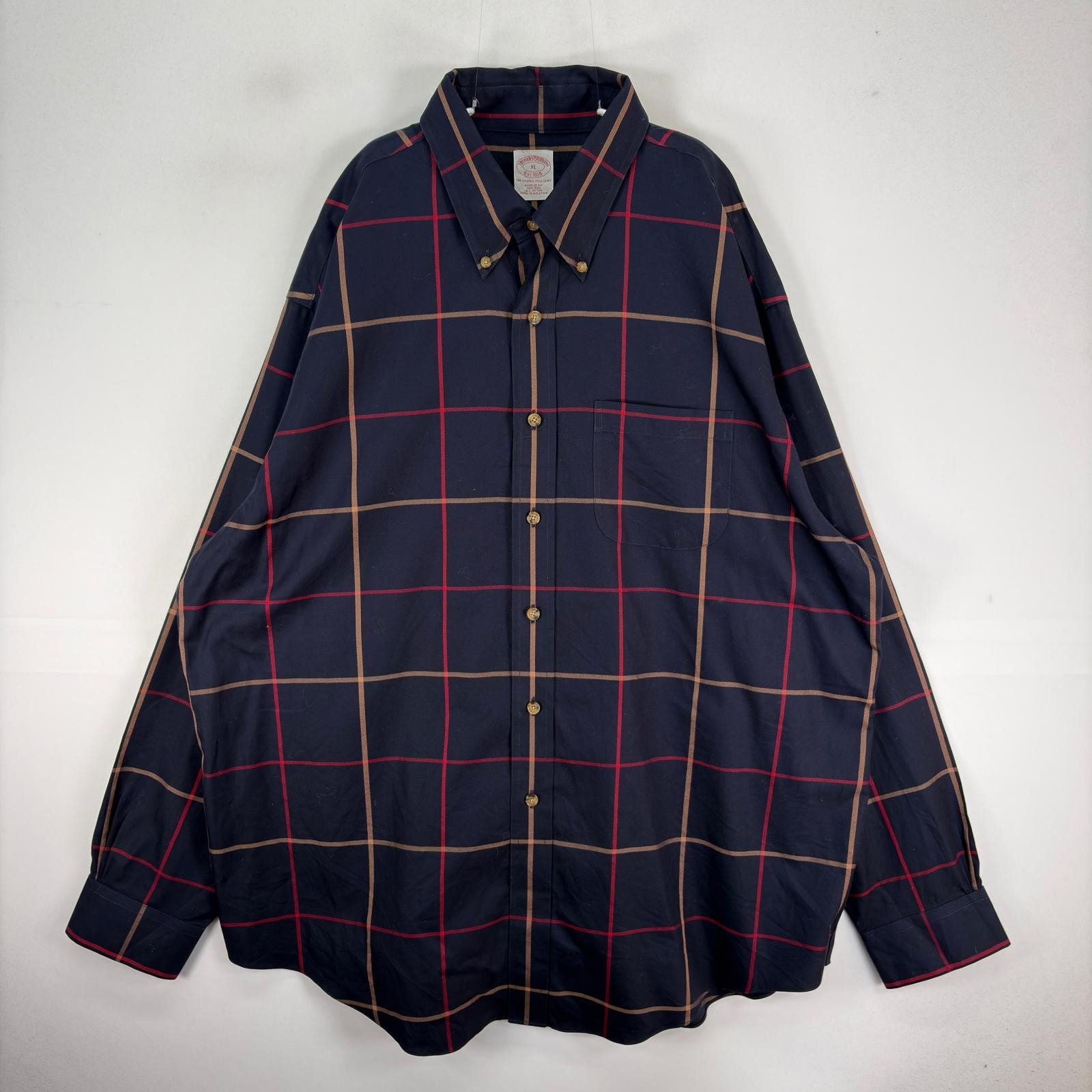 古着 ブルックスブラザーズ Brooks Brothers 長袖シャツ 胸ポケット ボタンダウン XL  ネイビー系 チェック メンズ