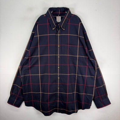 古着 ブルックスブラザーズ Brooks Brothers 長袖シャツ 胸ポケット ボタンダウン XL ネイビー系 チェック メンズ