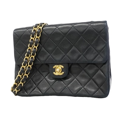 【6gd4344】シャネル ショルダーバッグ マトラッセ チェーンショルダー ラムスキン ブラック ゴールド金具【中古】レディース