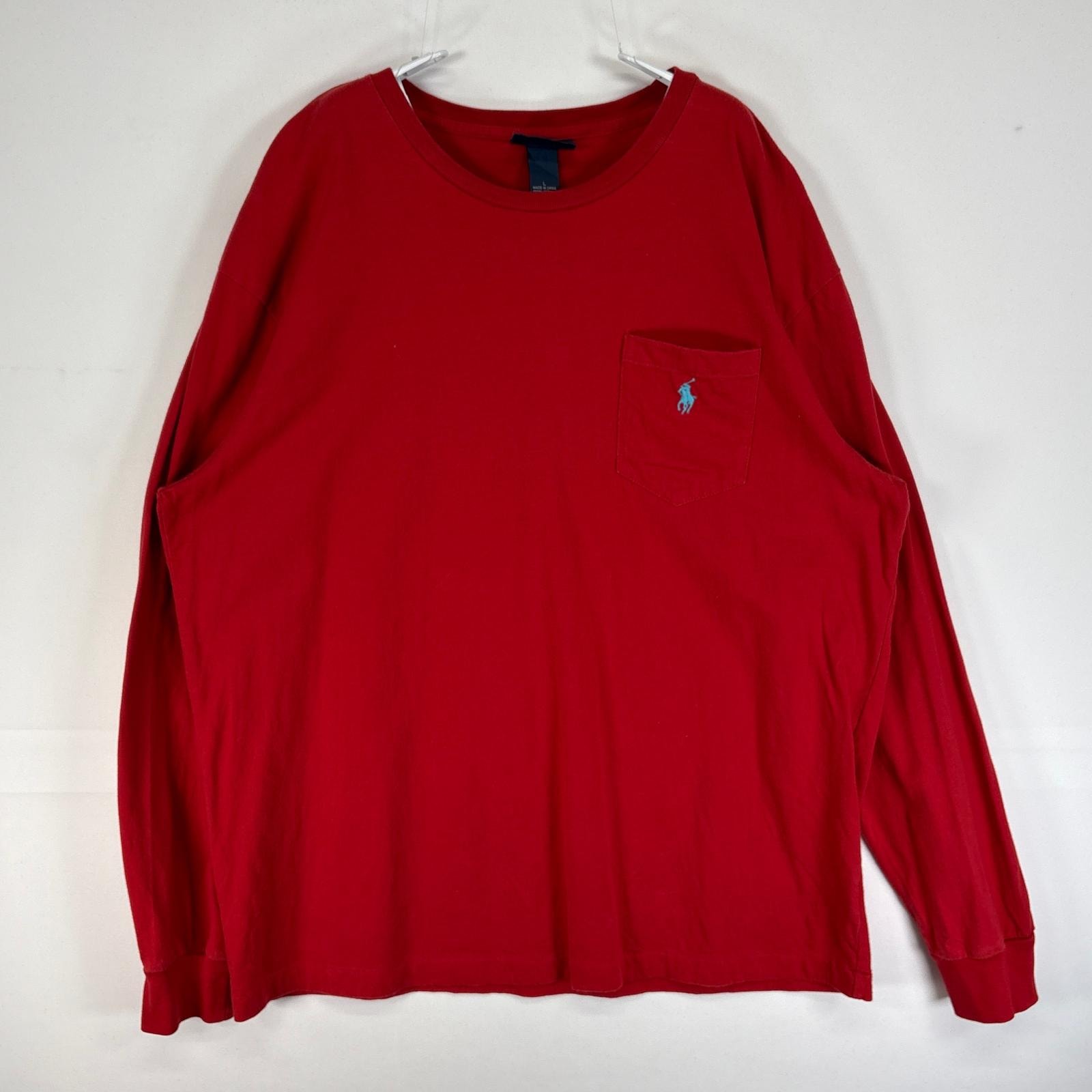 古着 ポロバイラルフローレン Polo by Ralph Lauren 長袖Tシャツ ロゴ 刺繍 クルーネック 胸ポケ L  レッド 無地 メンズ