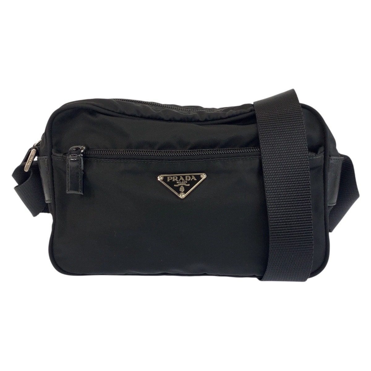 PRADA プラダ テスート 三角ロゴプレート ブラック 黒 シルバー金具 ナイロン ショルダーバッグ ポシェット 602906 【中古】