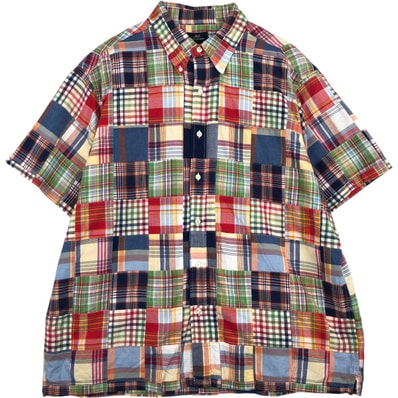 古着 ブルックスブラザーズ Brooks Brothers 346 パッチワーク 半袖 ボタンダウン チェックシャツ ボックスシャツ メンズXL相当/eaa643823