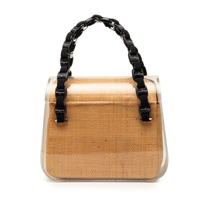 サルヴァトーレフェラガモ ヴァラ ハンドバッグ AU 21 7245 クリア ベージュ プラスチック ラフィア レディース Salvatore Ferragamo 中古