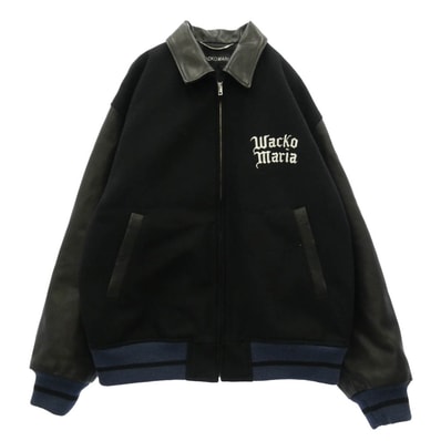 WACKO MARIA ワコマリア 26SS 26SS-WMO-BL05 LEATHER VARSITY JACKET ( TYPE-1 ) 袖レザー バーシティ ジャケット スタジャン ブラック系 M【中古】
