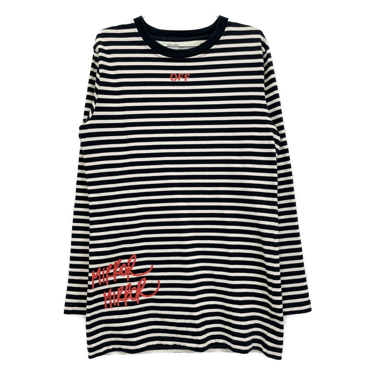 オフホワイト ﾎﾞｰﾀﾞｰ 長袖ｶｯﾄｿｰ XS