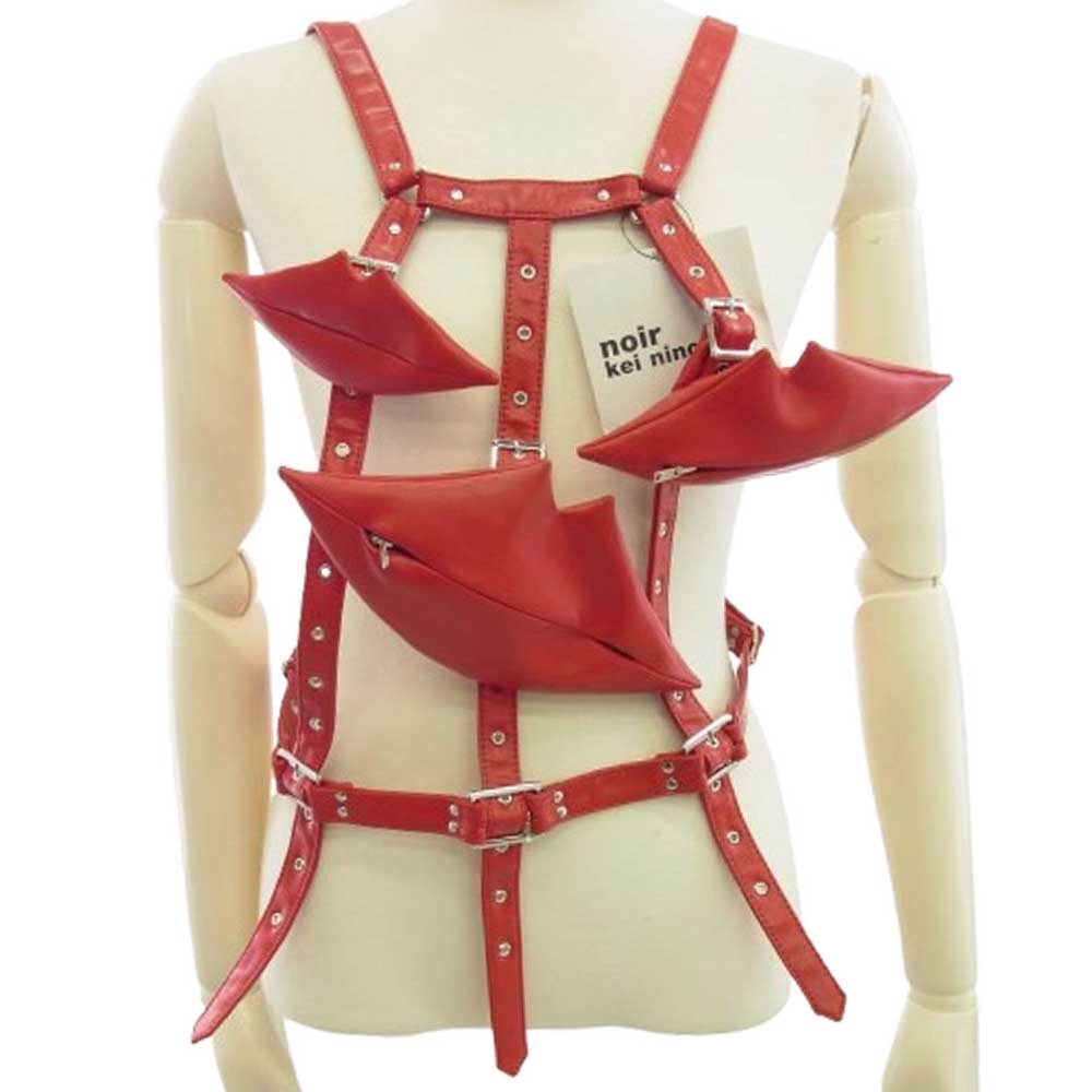 COMME des GARCONS NOIR コムデギャルソン ノワール ベスト 3OV006 フェイクレザー リップ ハーネス ベスト レッド系【新古品】【未使用】【中古】