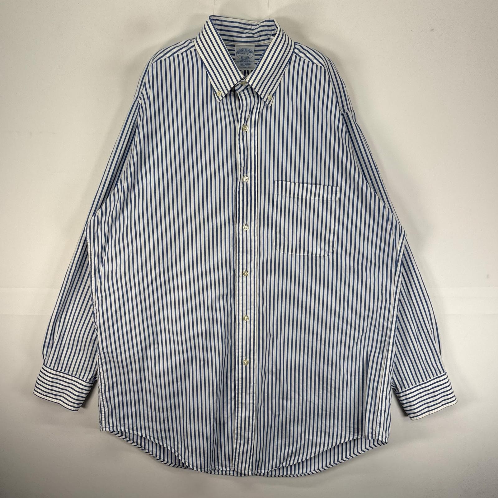 古着 ブルックスブラザーズ Brooks Brothers 長袖シャツ ボタンダウン 胸ポケット M  ブルー系 ストライプ メンズ