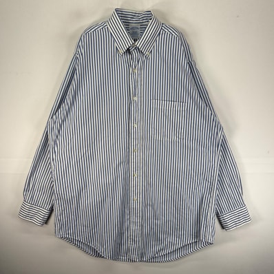 古着 ブルックスブラザーズ Brooks Brothers 長袖シャツ ボタンダウン 胸ポケット M ブルー系 ストライプ メンズ
