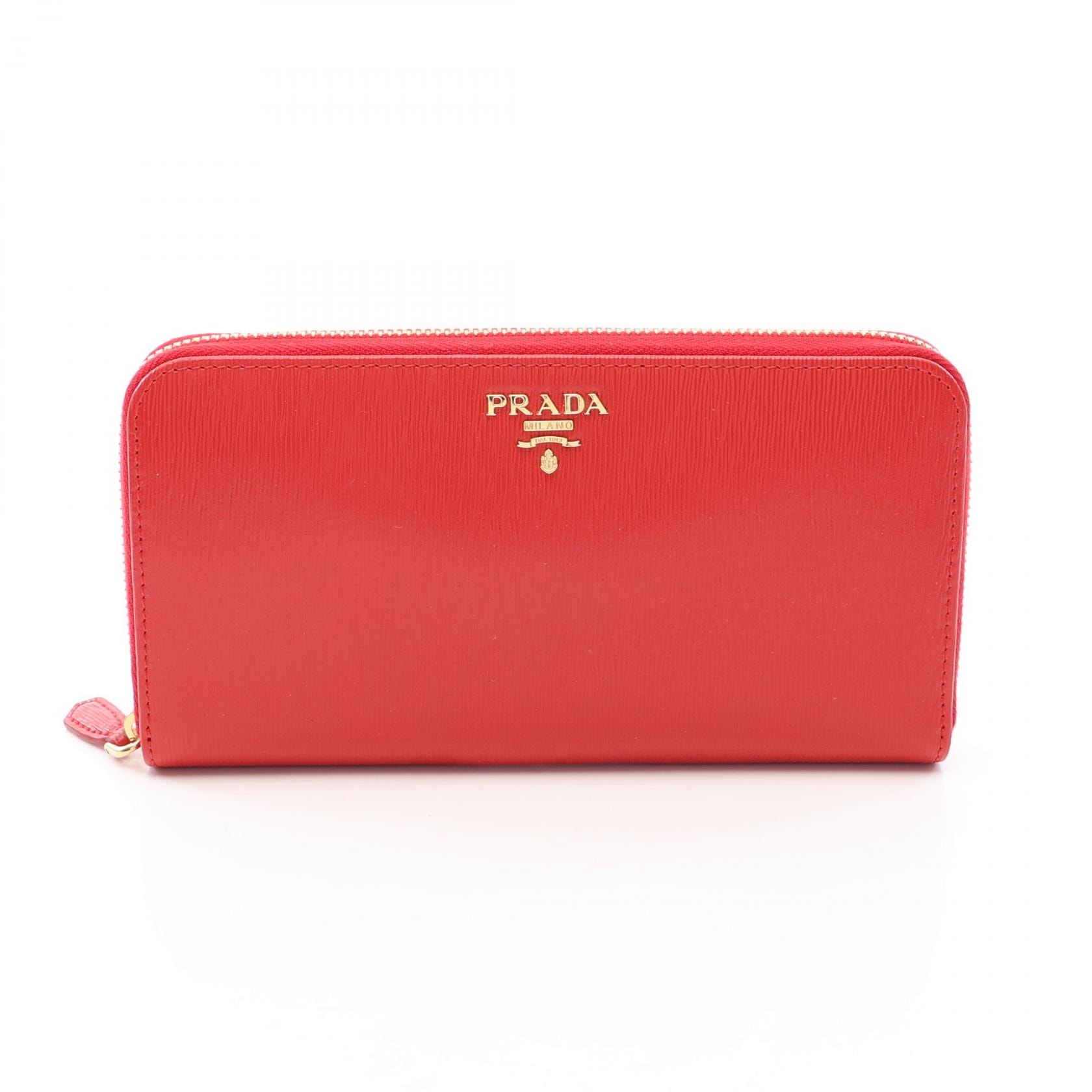 プラダ PRADA ラウンド長財布 財布 サフィアーノレザー レディース レッド系 1MF175 【中古】