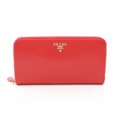 プラダ PRADA ラウンド長財布 財布 サフィアーノレザー レディース レッド系 1MF175 【中古】