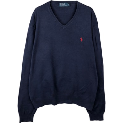 古着 ラルフローレン Ralph Lauren POLO by Ralph Lauren Vネック ピマコットンニットセーター メンズXL相当/eaa637178