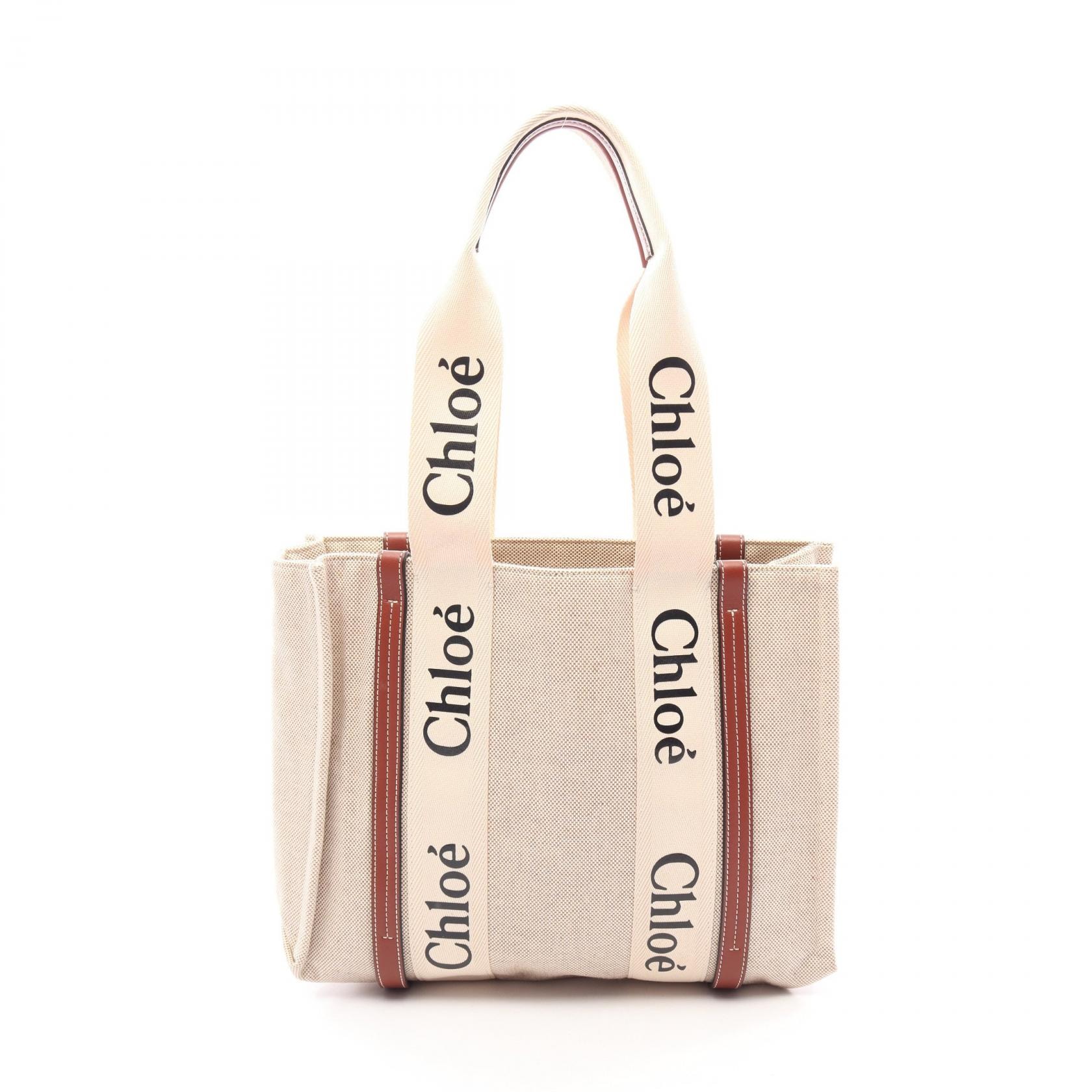 クロエ Chloe WOODY ウッディ ミディアム トート トートバッグ バッグ キャンバス レザー レディース ベージュ系 / ブラウン系 【中古】