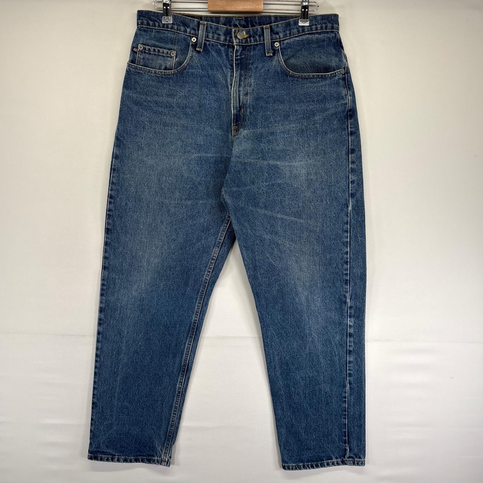 古着 ポロジーンズ POLO JEANS デニム パンツ ワンポイントロゴ ジッパーフライ 5ポケット ストレート w34 L32  ブルー系 メンズ