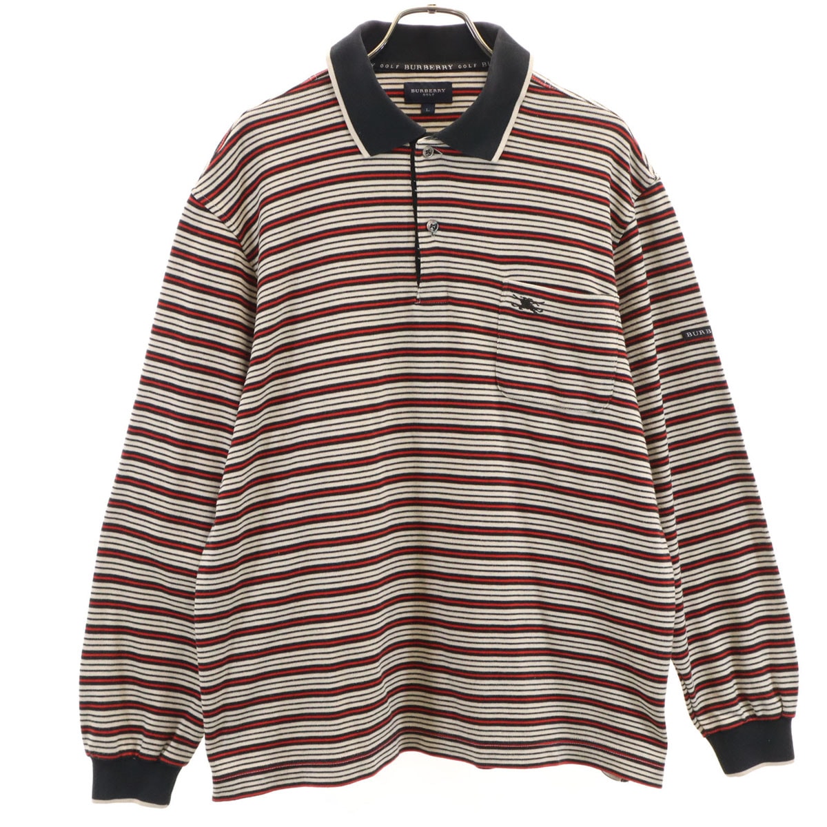 BURBERRY GOLF バーバリーゴルフ ボーダー柄 長袖 ポロシャツ L アイボリー
