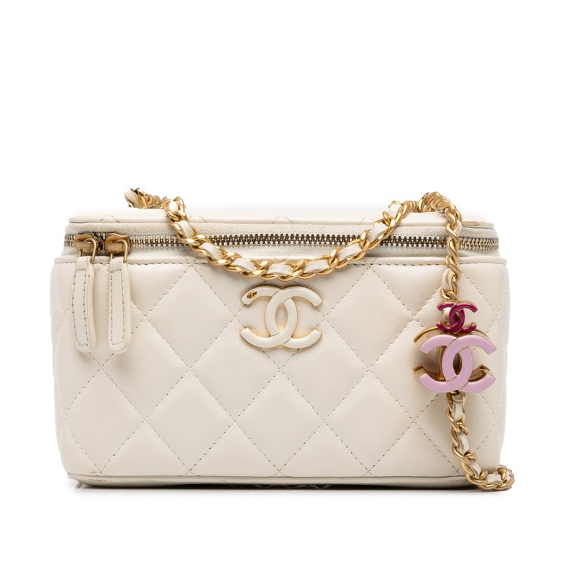 シャネル マトラッセ ココマーク バニティバッグ ショルダーバッグ ホワイト ラムスキン レディース CHANEL 中古