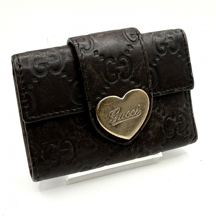 GUCCI(グッチ)ラブリー 6連キーケース GGシマ ハートプレート ダークブラウン レザー レディース メンズ【中古】
