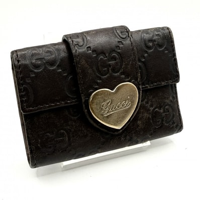 GUCCI(グッチ)ラブリー 6連キーケース GGシマ ハートプレート ダークブラウン レザー レディース メンズ【中古】