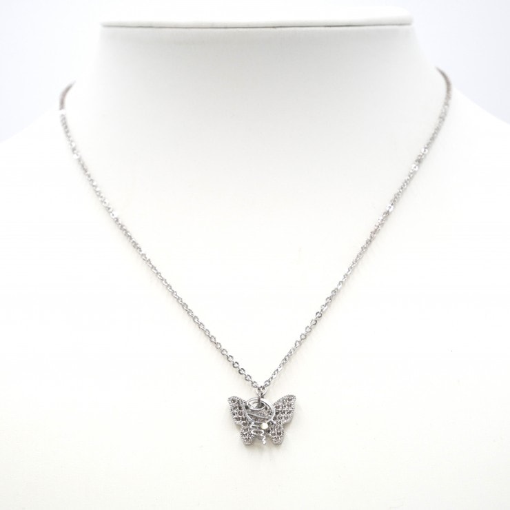 Christian Dior(クリスチャン ディオール)Dior バタフライモチーフ ネックレス シルバーカラー ラインストーン レディース 【中古】