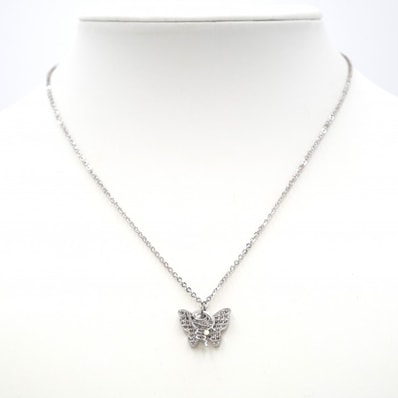 Christian Dior(クリスチャン ディオール)Dior バタフライモチーフ ネックレス シルバーカラー ラインストーン レディース 【中古】