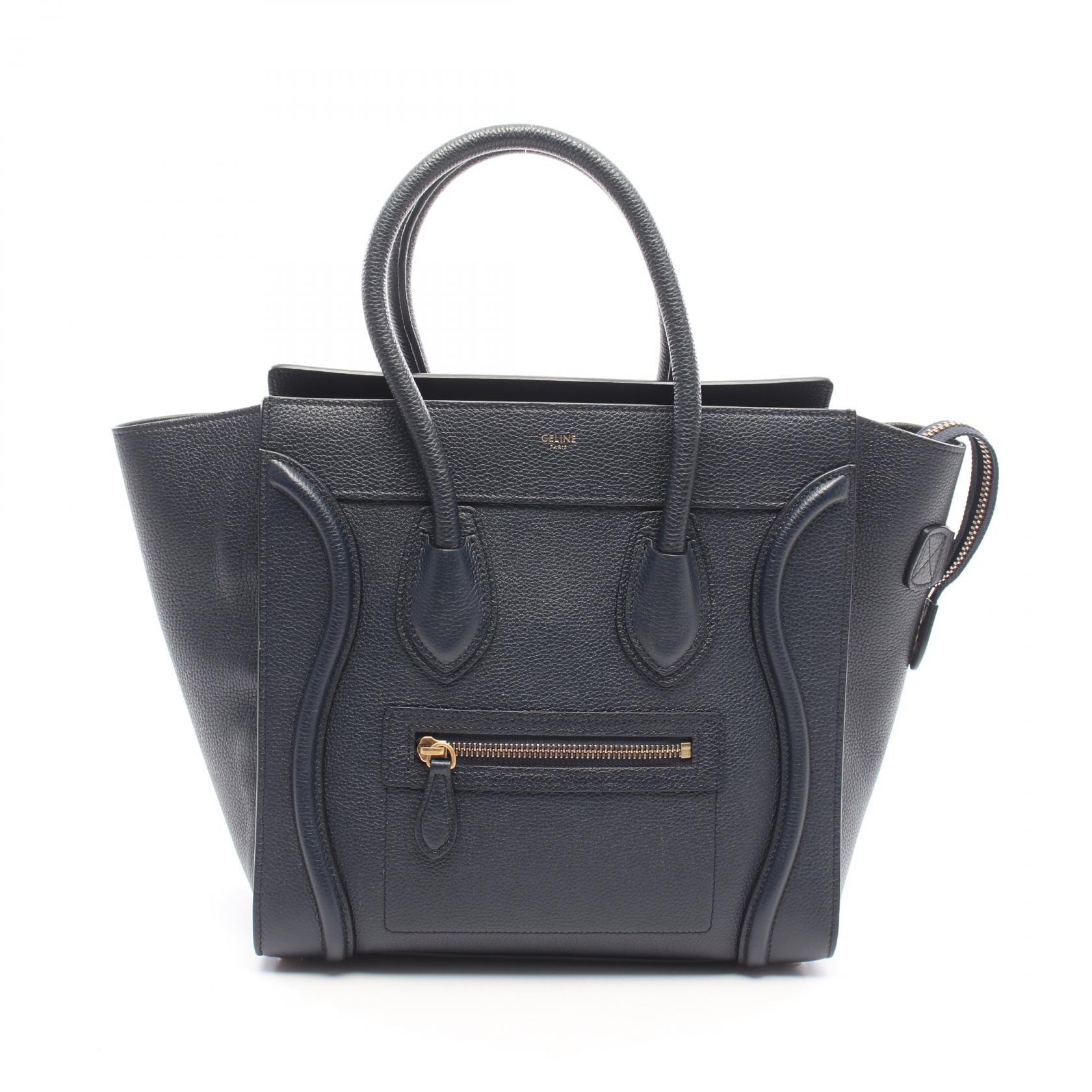 セリーヌ CELINE ラゲージ マイクロ ショッパー ハンドバッグ バッグ レザー レディース ネイビー系 【中古】