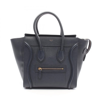 セリーヌ CELINE ラゲージ マイクロ ショッパー ハンドバッグ バッグ レザー レディース ネイビー系 【中古】