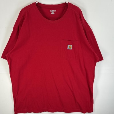 古着 カーハート Carhartt 半袖Tシャツ 大きいサイズ ワンポイント ロゴ 胸ポケ 2XL レッド 無地 メンズ