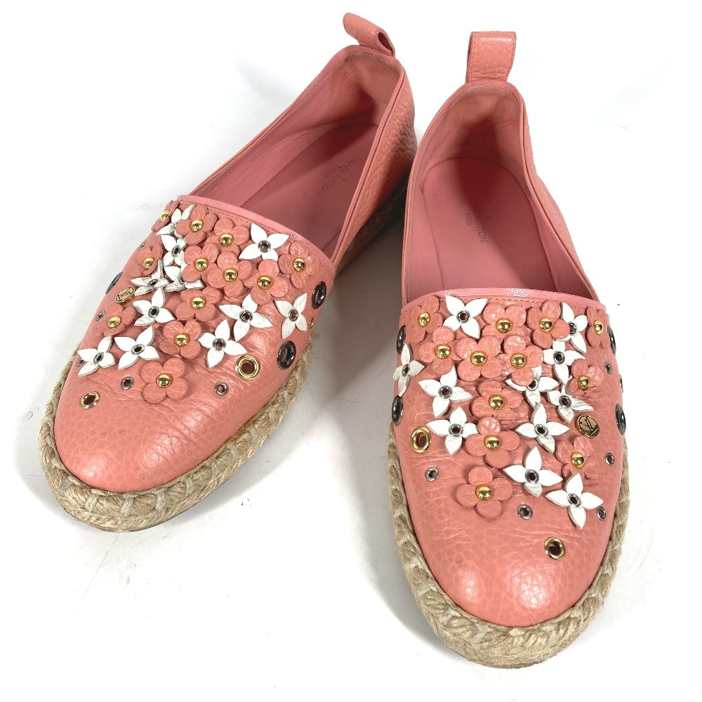 ルイヴィトン LOUIS VUITTON フラワー エスパドリーユ 靴 シューズ フラットシューズ スリッポン レザー ピンク