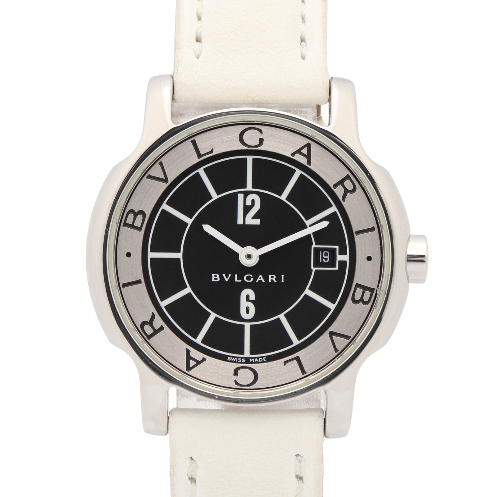 ブルガリ BVLGARI ソロテンポ 腕時計 時計 ステンレススチール レザーベルト レディース ブラック系 ST29S 【中古】