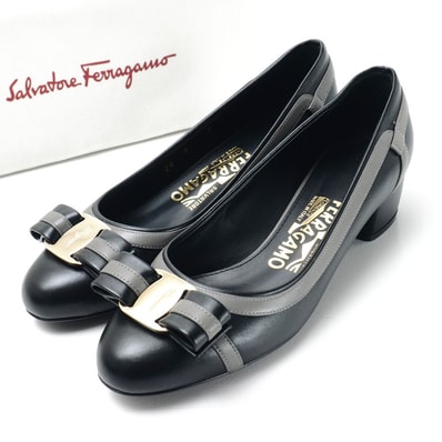 ■美品■Salvatore Ferragamo サルヴァトーレフェラガモ パンプス サイズ4 ヴァラリボン チャンキーヒール ブランド古着【中古】20260417/RA9015
