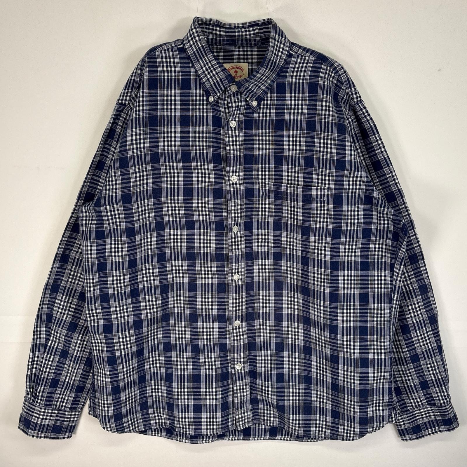 古着 ブルックスブラザーズ Brooks Brothers 長袖シャツ リネン 胸ポケ RED FLEECE XL  ネイビー系 チェック メンズ