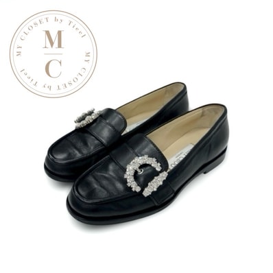 ジミーチュウ JIMMY CHOO ローファー 革靴 靴 シューズ レザー ブラック 黒 CHERI ビジュー バックル フラットシューズ