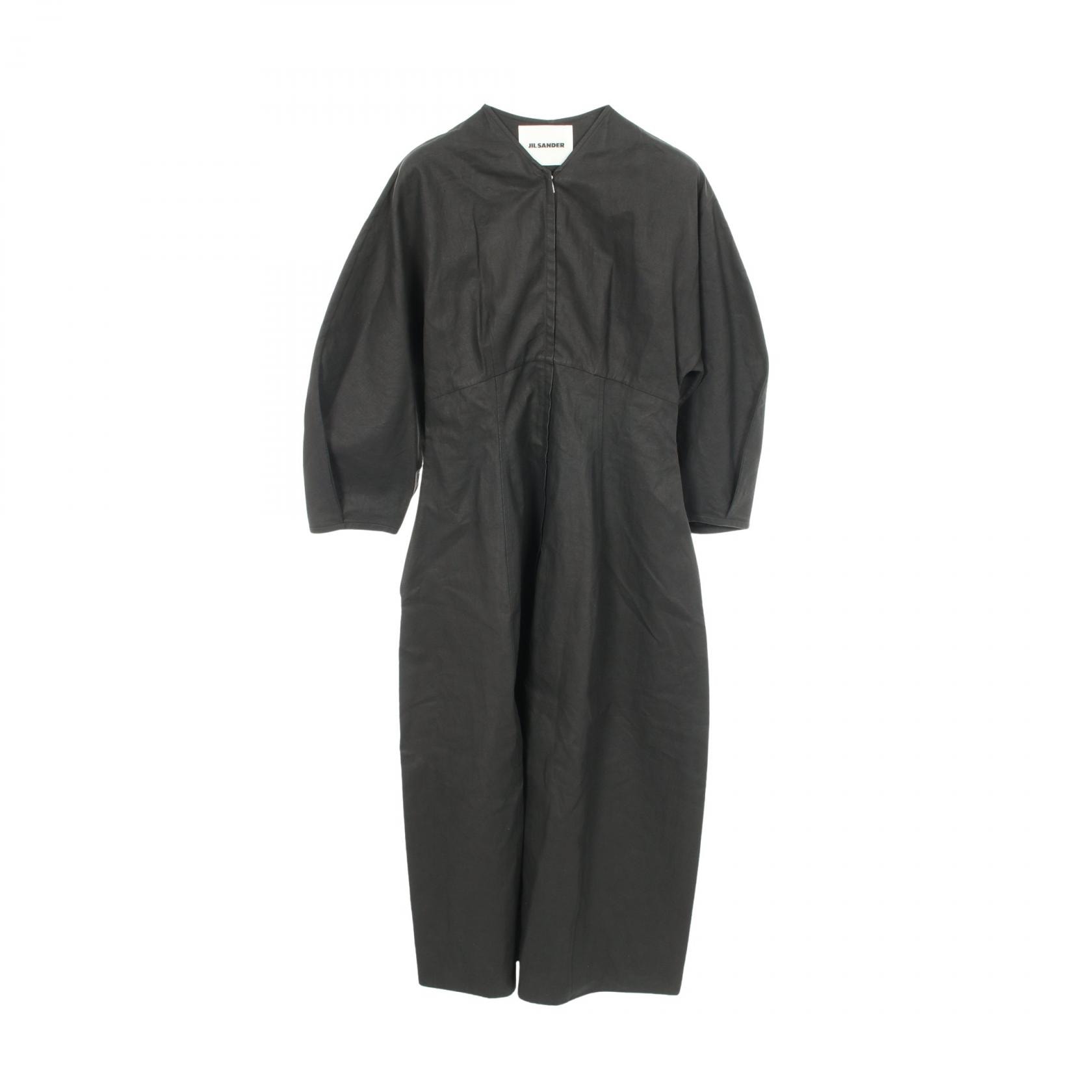ジルサンダー JIL SANDER コーティングリネンドレス センタージップ ワンピース 衣料品 トップス ファブリック レディース ブラック系 JSPS502206 【中古】