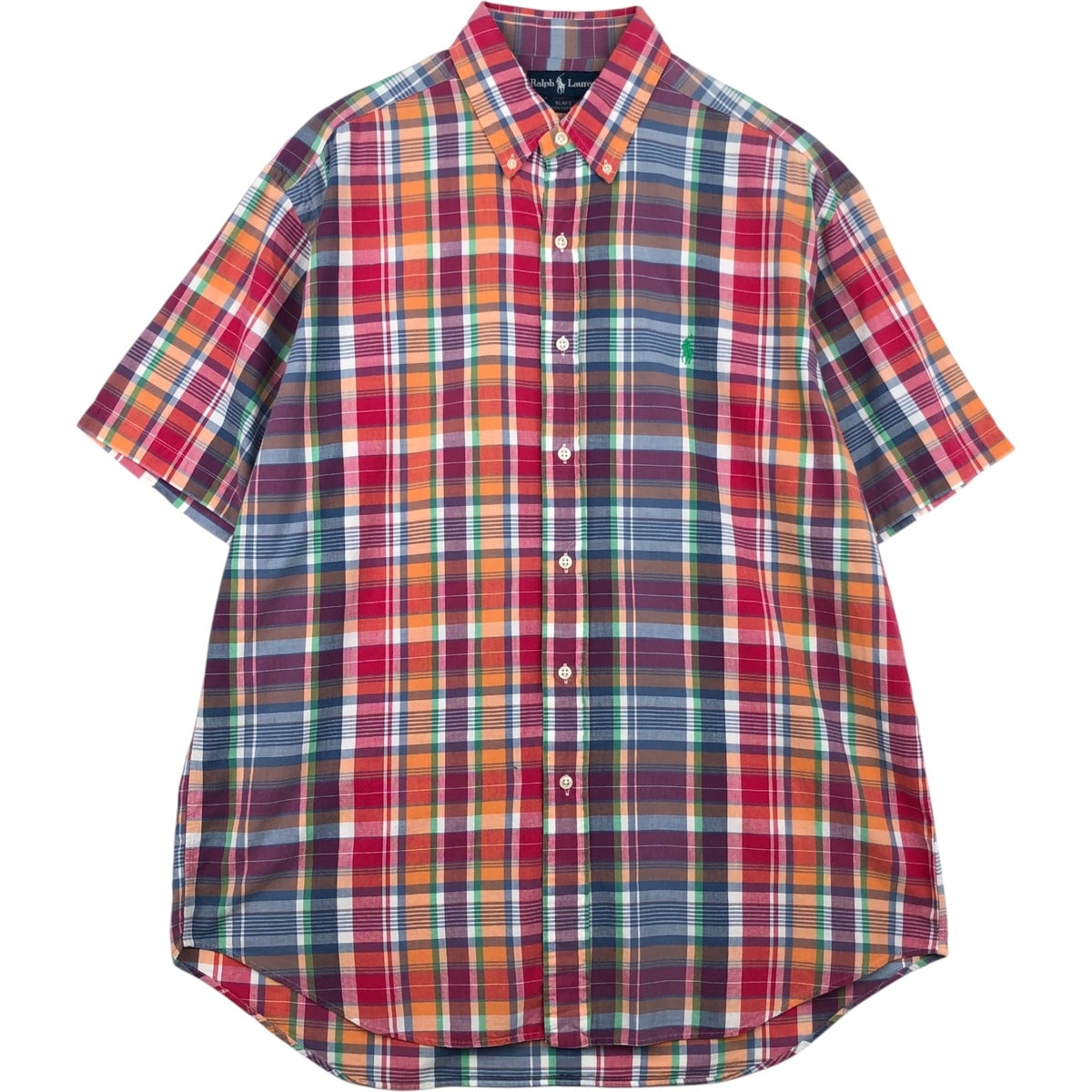 古着 ラルフローレン Ralph Lauren BLAKE マドラスチェック 半袖 ボタンダウン チェックシャツ メンズL相当/eaa640953