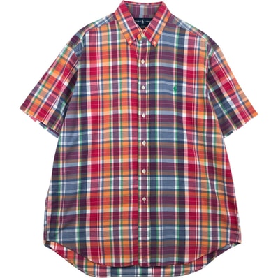 古着 ラルフローレン Ralph Lauren BLAKE マドラスチェック 半袖 ボタンダウン チェックシャツ メンズL相当/eaa640953
