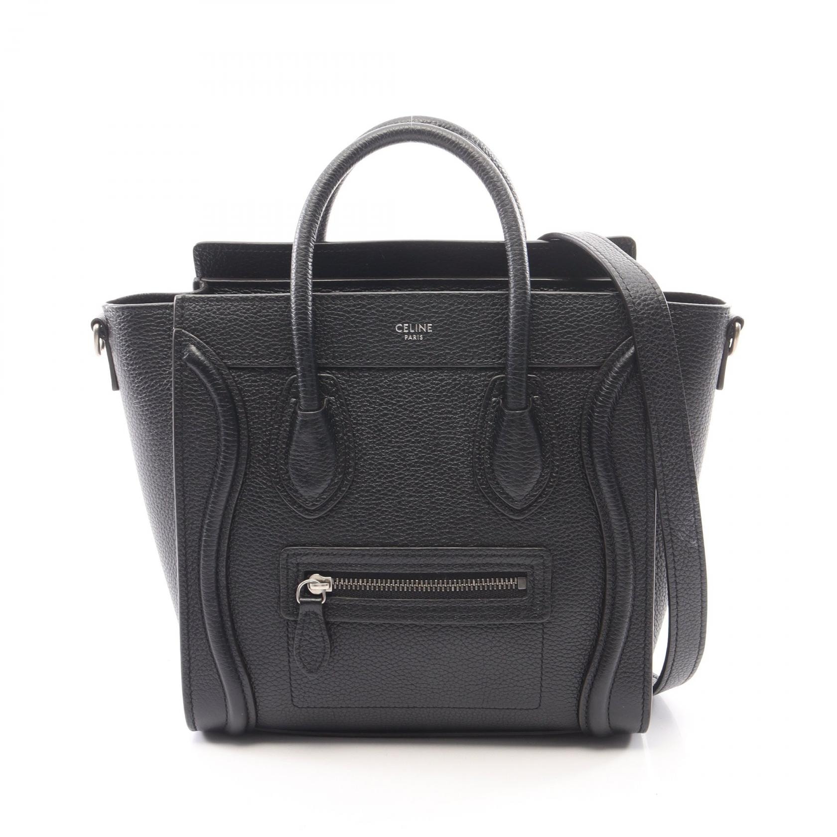 セリーヌ CELINE ラゲージ ナノショッパー 2WAY ハンドバッグ バッグ レザー レディース ブラック系 189243DRU 【中古】