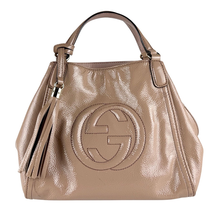 グッチ GUCCI ハンドバッグ ショルダーバッグ ソーホー パテントレザー ピンクベージュ レディース 336751【中古】 z9936