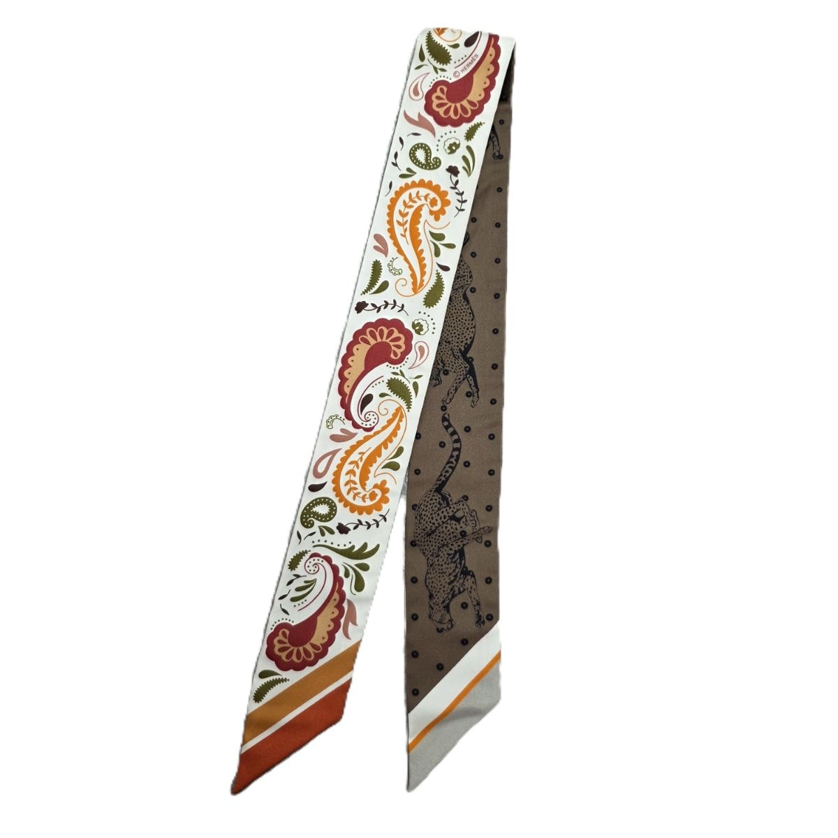 HERMES エルメス 24AW GUEPARDS BANDANA チーター バンダナ ツイリー スカーフ シルク ホワイト  レディース【中古】