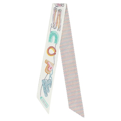 2023年春夏 HERMES エルメス スカーフ ツイリー ポワンティエ 刺しゅう シュヴァロスコープ 白 (ホワイト)/ローズ/ヴェール シルク100% 新品未使用