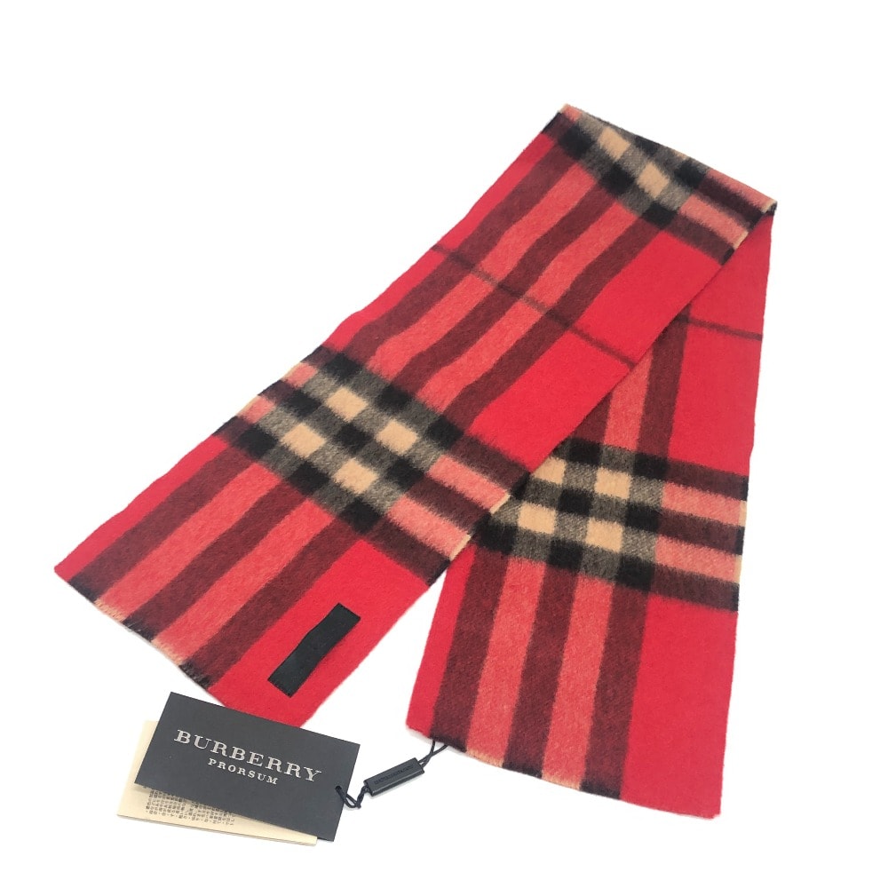 バーバリー BURBERRY チェック柄 Prorsum プロ―サム 防寒具 ファッション小物 ショート マフラー カシミヤ レッド 未使用