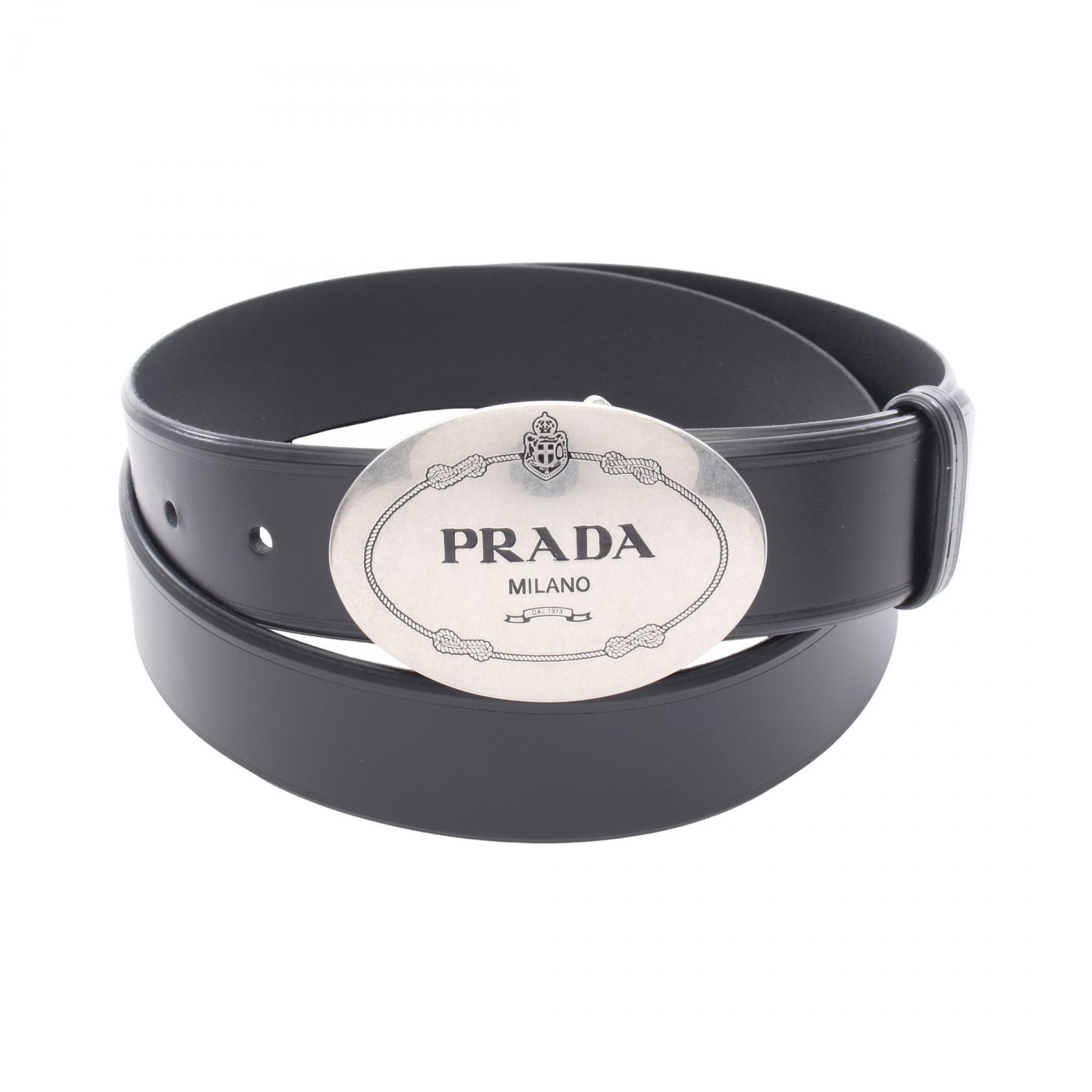 プラダ PRADA ロゴ ベルト 衣料品 レザー メンズ ブラック系 23M006 【中古】