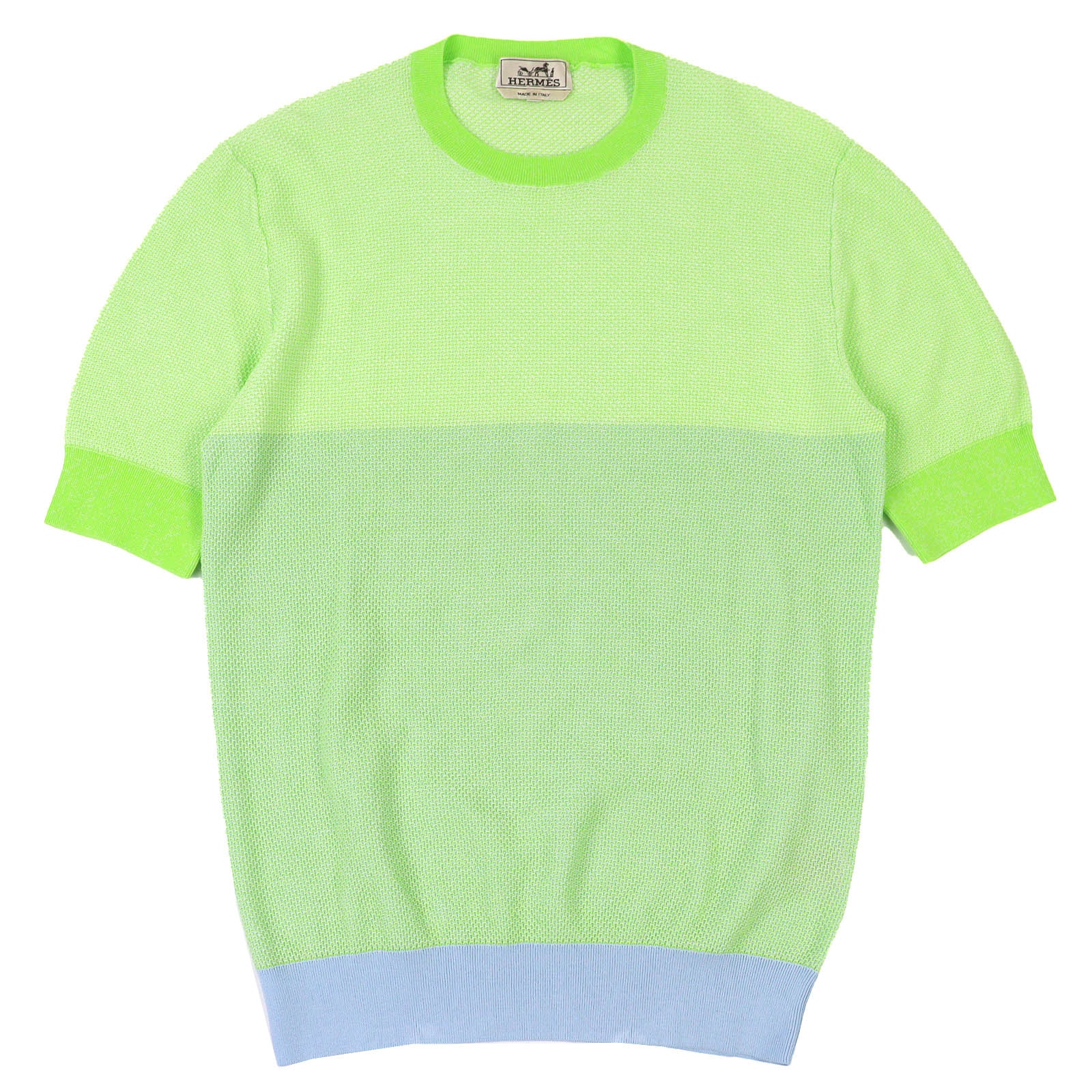 極美品 エルメス 半袖ニット ライトグリーン メンズ XS