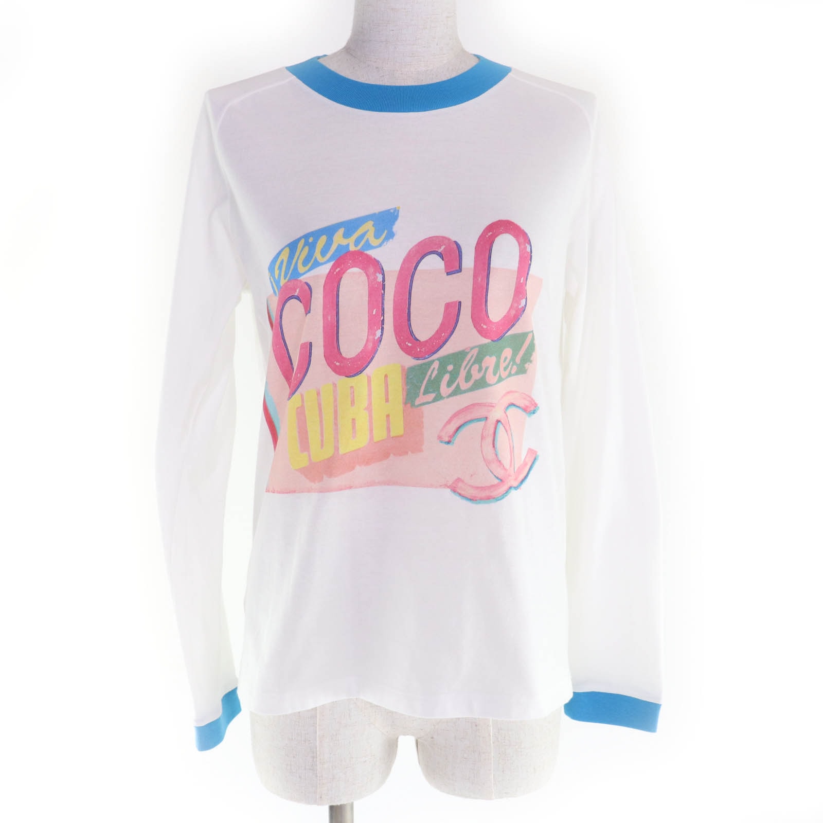 未使用品 シャネル 長袖Ｔシャツ ホワイト ブルー XS P55822