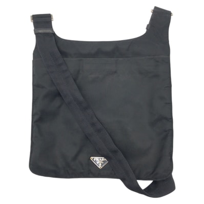 PRADA プラダ テスート 三角ロゴ ブラック 黒 ナイロン ショルダーバッグ サコッシュ 男女兼用 410361 【中古】