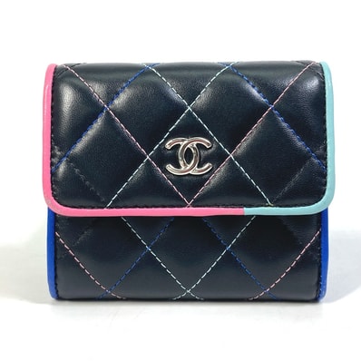 シャネル CHANEL スモールフラップ CC ココマーク コンパクトウォレット 3つ折り財布 ラムスキン ブラック